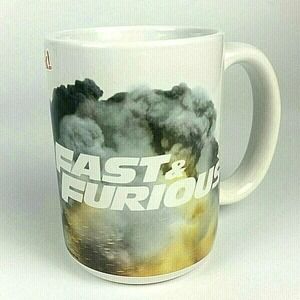 Zak! Designs Fast & Furious Movie White Coffee Mug Tall "Smoke Him" Graphic EUC